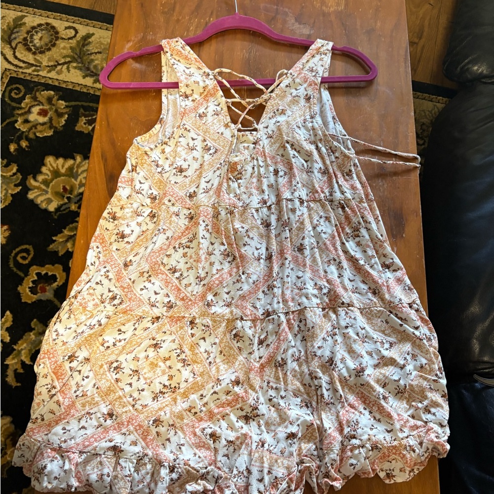 Promesa Boho Floral Romper Lace Back Ruffle Hem Size S